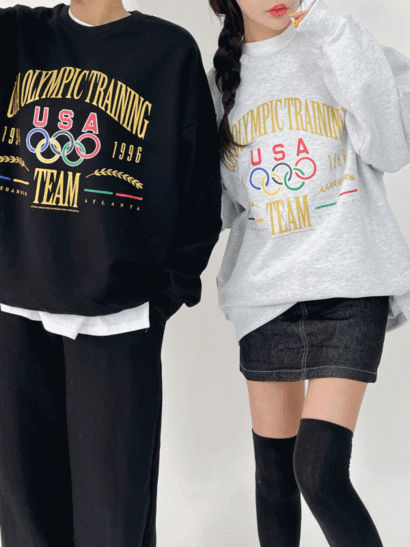 [ 남녀공용 ] 올림픽 프린팅 쭈리 맨투맨 밴딩 조거팬츠 커플 트레이닝복